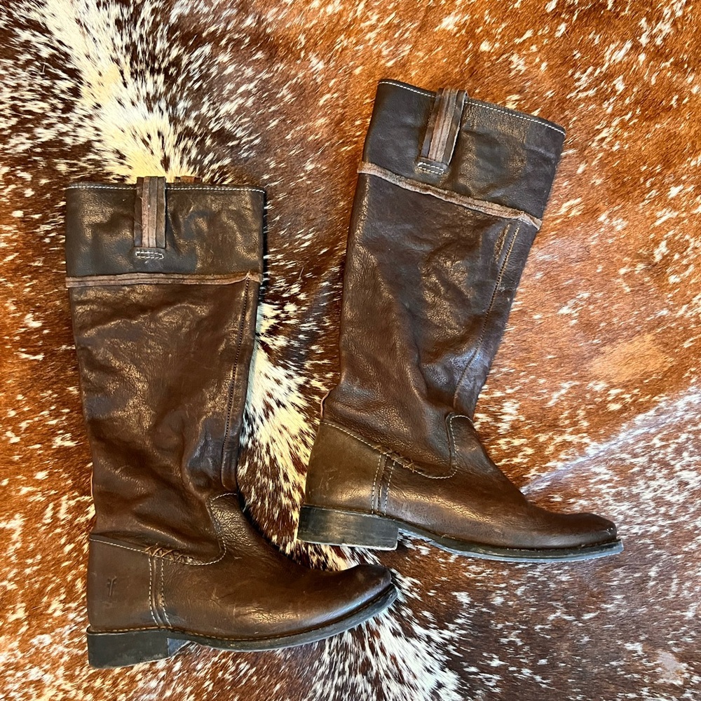 Brown Heeled Boots with Buckle Details